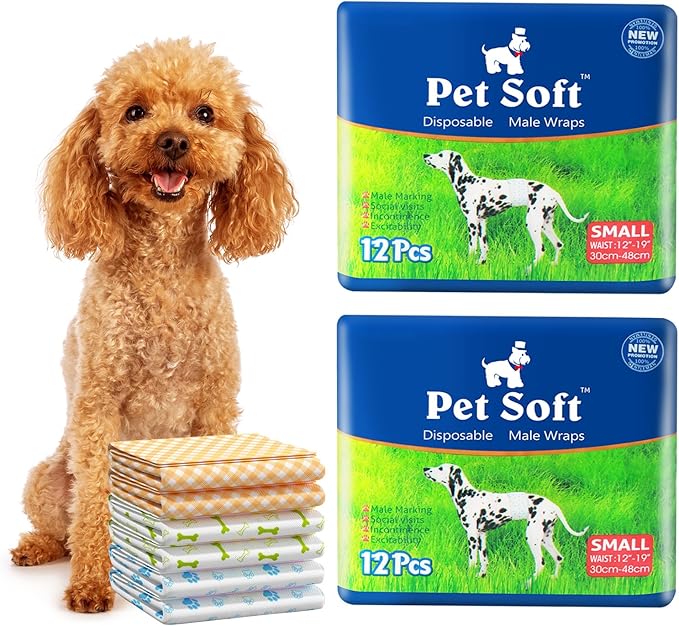 Pet Soft Disposable Male Dog Wraps - Dog Diapers for Male Dogs, Puppy Diapers 24pcs Small