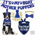 STMK Dog Birthday Decorations, Multi Sizes Dog Birthday Hat Dog Birthday Bandana Boy Bow Tie Birthday Numbers It’s My Bday Mother Puppers Banner for Medium Large Dogs Pets (Large, Blue)