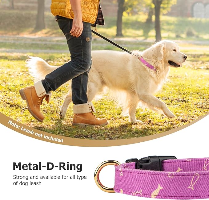 Cotton Handmade Dog Collar Cute and Distinctive Patterns Purple Fish with Pendant for Girl Boy Dogs Collars M