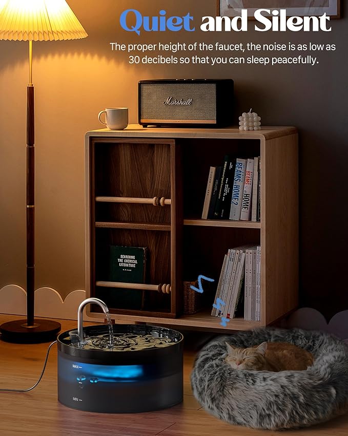 Cat Water Fountain for Cats Indoor: GIOTOHUN 108oz/3.2L Black Cat Drinking Founttain - Pet Fountains Contains 6 Filters + 3 Sponges