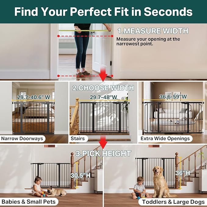 Cumbor 29.7-40.6" Baby Gate for Stairs, Baby Essential Safety Gate, Mom's Choice Awards Winner-Dog Gate for Doorways, Pressure Mounted Auto-Close Pet Gates for Dogs Indoor, Durable Child Gate, Black