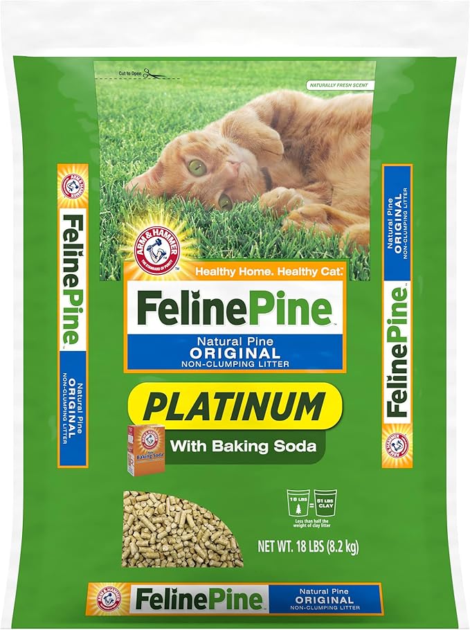 Feline Pine Platinum Non-Clumping Cat Litter, Feline Pine Cat Litter 18lb (Pack of 2)