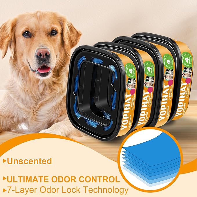 2 IN 1 Genie Refill Bags for Dog Cat 4 Pack - Total 112FT Lasts Up to 16 Months - Superior Odor Control for Dog Poop Cat Litter Bags - Pet Waste Refill Bags Fits Pet Genie and Litter Genie Pails