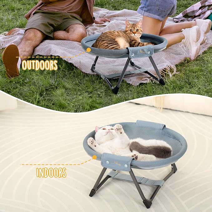 KITTY KINGDOM Elevated Cat Hammock Bed, Foldable No-Assembly Cat Bed with Breathable Mesh for Indoors and Outdoors Use, Lightweight Raised Pet Bed for Cats and Small Dogs