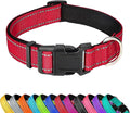 Reflective Dog Collar, Adjustable Soft Neoprene Padded Nylon Pet Collars with Buckle for Extra Large Dogs, Red,XL