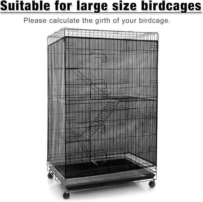 Shappy Large Bird Cage Seed Catcher,Bird Cage Cover Net Skirt Guard,Adjustable Soft Airy Mesh Net for Parrot Parakeet Macaw(59.8 x 39.4 Inch/ 152 x 100 cm,Black)