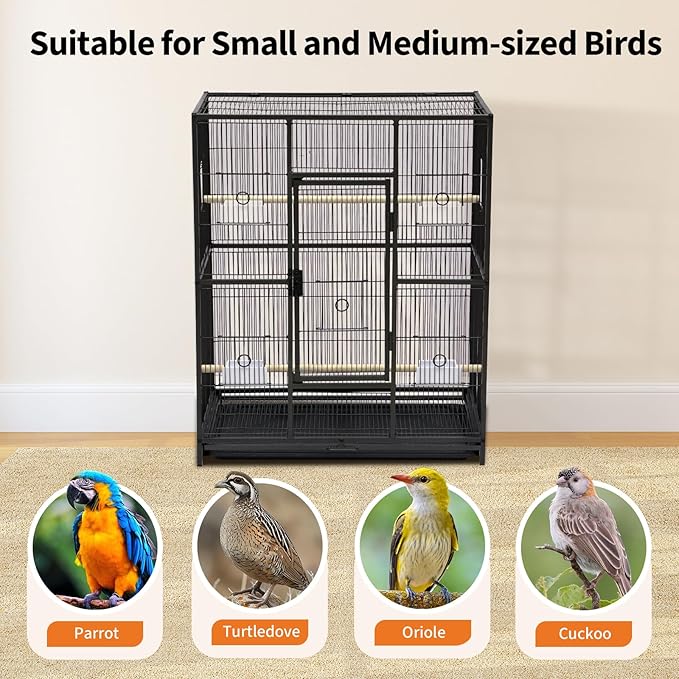 GarveeHome 62.6" H Large Bird Cage, Bird Cage with Rolling Storage Stands, Feed Bowls, Wide Tall Parrot Cage for Parakeets, Conures, Cockatiel, Cockatoo