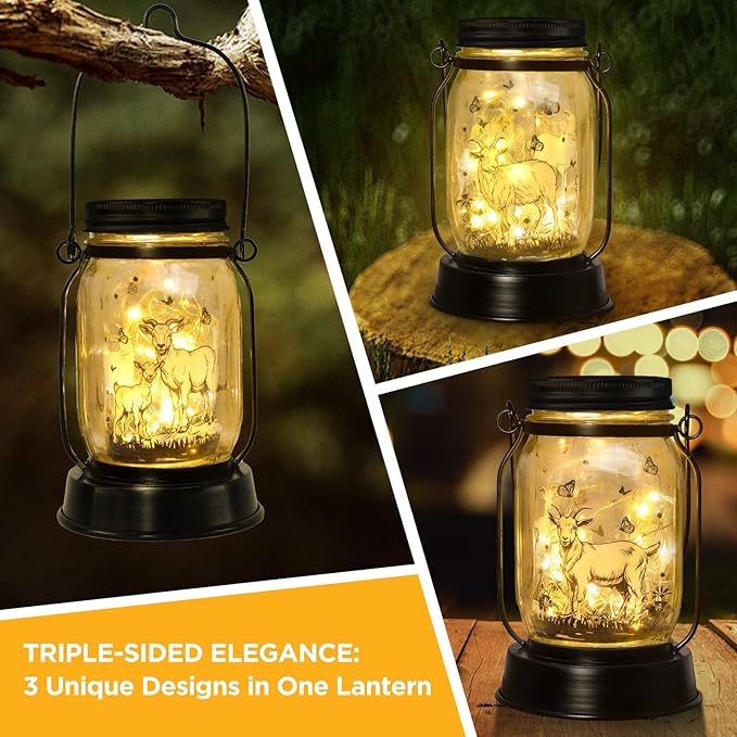 Goat Gifts for Women/Men Goat Solar Lanterns Mom Birthday Animal Lovers Lantern Animal Memorial Lights Solar Garden Decoration for Yard, Patio,Backyard,Porch Torches