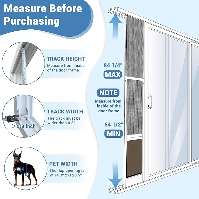 XL Dog Door for Sliding Glass Door, Extra Large Patio Doggy Door Insert for Sliding Door, Height Adjustable from 44" to 84", Flap Width: 14 inch
