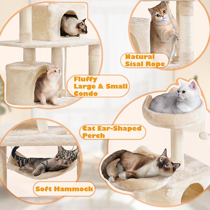 Yaheetech 62.5inches Cat Tree Cat Tower Kitten Condo with Platform & Hammock, Scratching Posts for Kittens Pet Play House with Plush Perch for Indoor Activity Relaxing, Beige