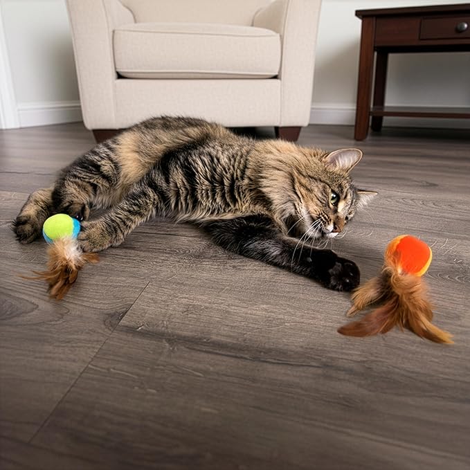 SmartyKat Flutter Balls Catnip Plush and Feather Cat Toys, Erratic Motion for Batting & Pouncing Fun for Cats & Kittens, Set of 2
