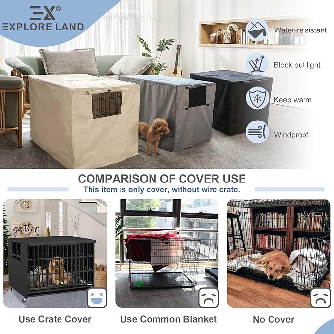 Explore Land Dog Crate Cover Heavy Duty Polyester Pet Kennel Sunshade Universal Fit for 18 inches Wire Cage (Black)