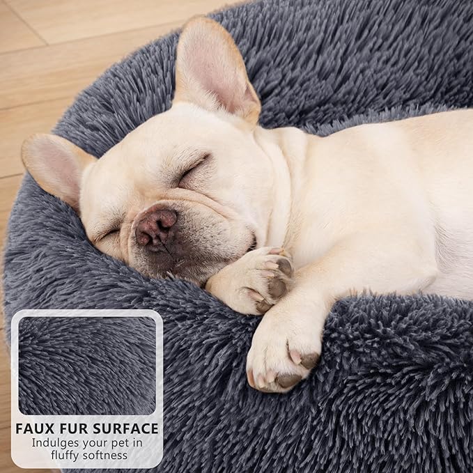 MIXJOY Orthopedic Dog Bed Comfortable Donut Cuddler Round Pet Beds Ultra Soft Washable Dog and Cat Cushion (20''/23''/30'') (23'', Grey-Blue)