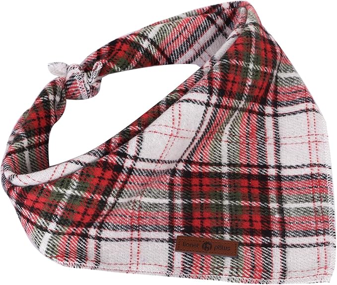 Lionet Paws Christmas Dog Bandana Washable Cotton Handkerchief Scarf Triangle Red Green Plaid Grey Dog Bandanas for Small Medium Large Dogs Girl Boy