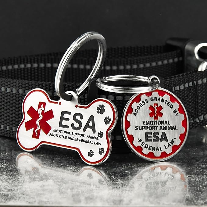 HOPELF Engraved Personalized ESA Tag - Custom Emotional Support Animal Tags for Dogs and Cats - Essential Therapy Pet Name Badge for Collars, Vests, Harnesses - for Most Breeds