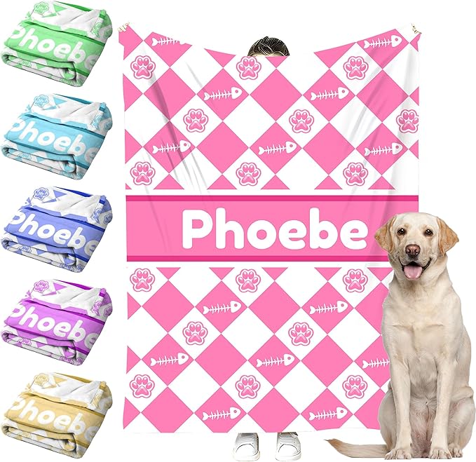 Personalized Paw Print Dog Blanket with Pet Name Face-Custom Puppy Blankets with Picture for Dogs-Customized Dog Memorial Throw Fleece Blanket-Loss of Pets Supplies Sympathy Gift for Bed Sofa Travel