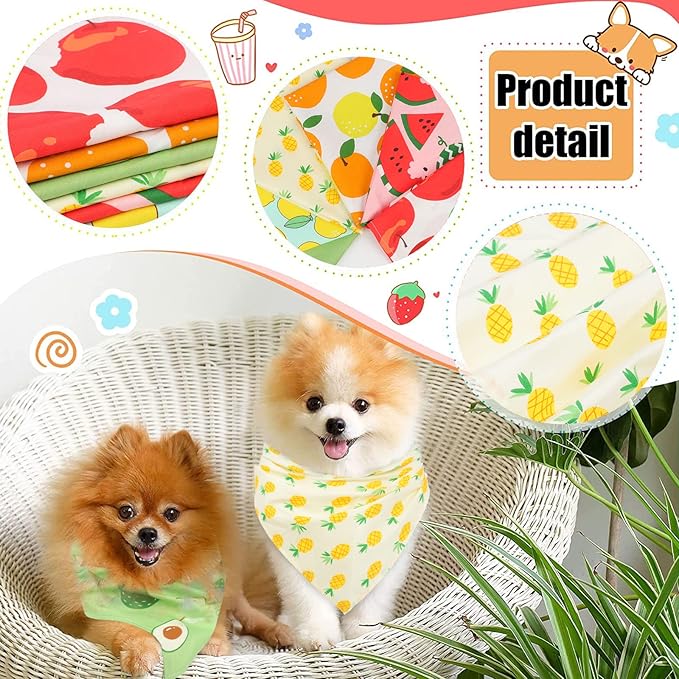 6 Pack Spring Summer Dog Bandanas Hawaii Fruit Pattern, Dog Bandanas Scarf Bibs Kerchief for Boys and Girls' Dogs (Small to Large)