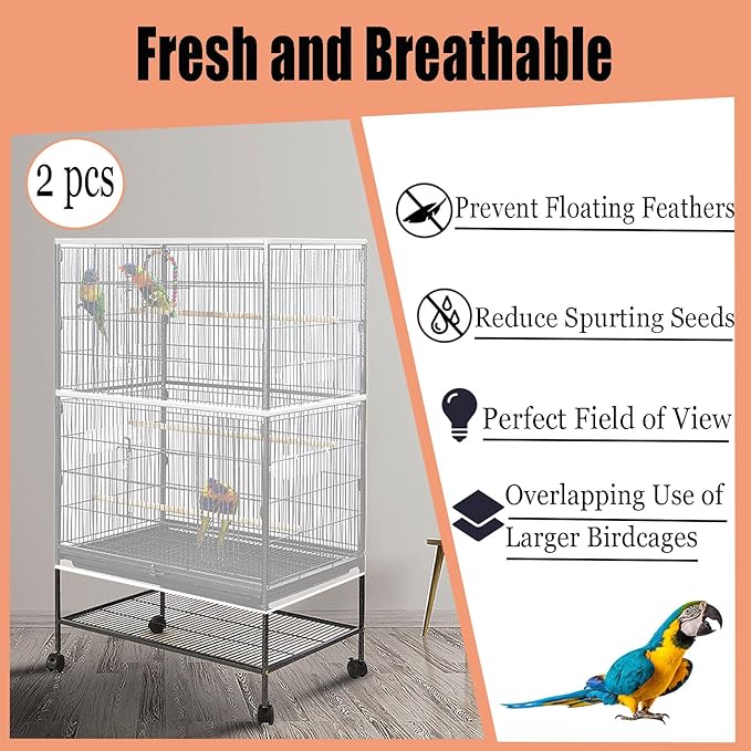 Bird Cage Seed Catcher,Large Birdcage Net Cover,Bird Cage Accessories for Parrot Parakeet Cockatiels Conures Macaw African Round Square Cages(118 * 31inch)