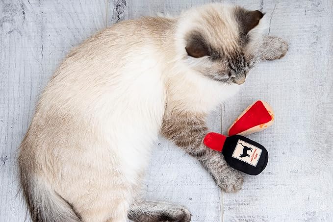 Pearhead Pet Cheese & Wine Cat Toys Set of 2 – Plush Catnip Toys with Crinkle & Rattle, Valentine’s Day Interactive Cat Toys for Indoor Cats