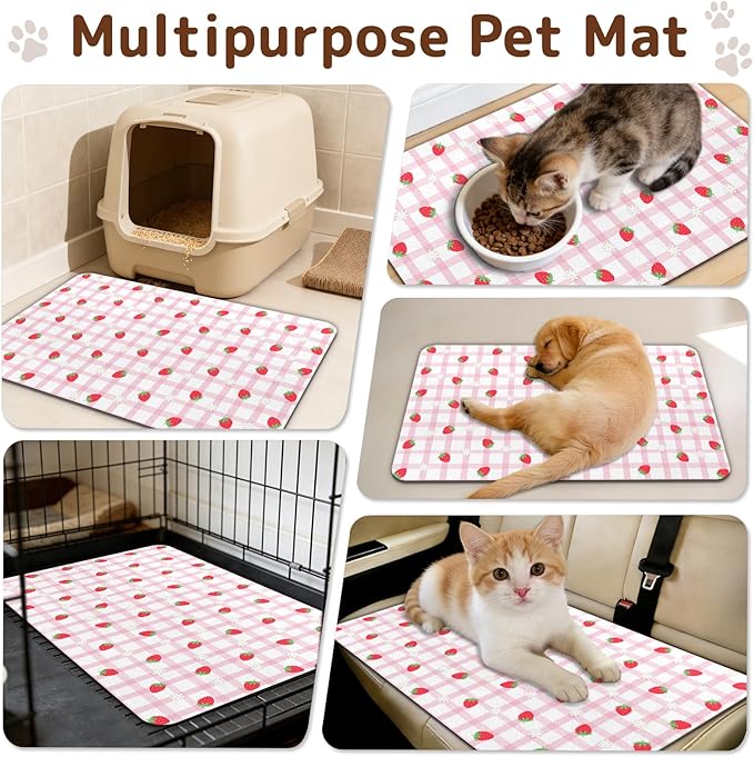 Dog Food Mat for Bowls, Absorbent Quick Dry Dog Cat Mats for Food and Water, Non-Slip Backing Pet Mat Pet Supplies - Strawberry Pattern