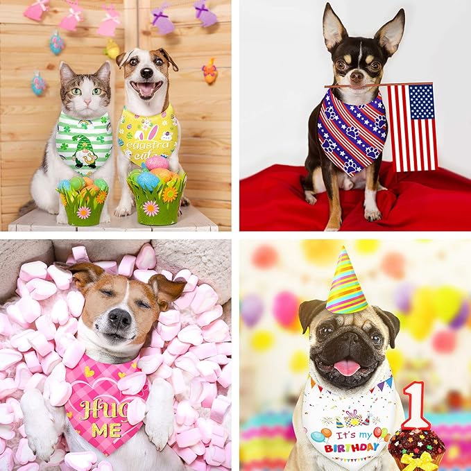 Weewooday 9 Pcs Holiday Dog Bandanas St' Patrick's Day Easter Bandanas Birthday Scarf Adjustable Large Pet Washable Scarves for Large Dog Supply(Fresh Pattern)