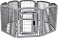 Amazon Basics 8-Panel Octagonal Plastic Dog Playpen, Indoor/Outdoor Pet Fence with Gate, Exercise Pen for Puppies and Small Animals, 28 inches, Grey
