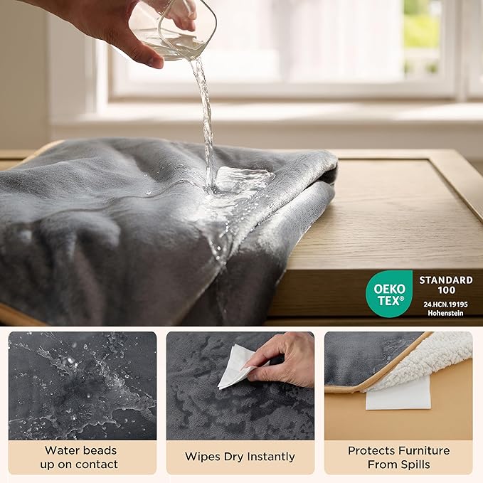 Bedsure Waterproof Blanket for Bed - Sherpa Fleece Waterproof Dog Blankets for Large Dogs, Pet Blankets for Bed/Couch/Dog Crate, Soft Plush Reversible Furniture Protector, Twin-XL, 66"x90", Grey