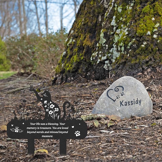 Cat Memorial Grave Stakes - Metal Wildflower Loss Pets Cemetery Markers Decorations for Humans Black Butterfly Lover Plaques Decor for Outdoor Garden Waterproof Sympathy Yard Remembrance Gift