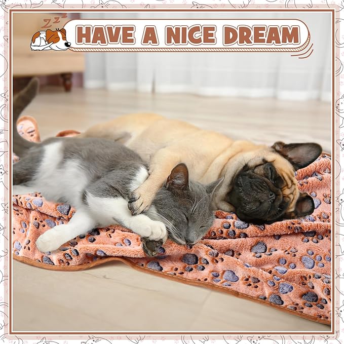 Tegeme 12 Pcs Pet Blankets Soft Fluffy Fleece Dog Cat Warm Paw Print Pattern Blankets Flannel Throw for Pets Dog Puppy Cat(30 x 20 Inch,Dark Gray, White, Camel)