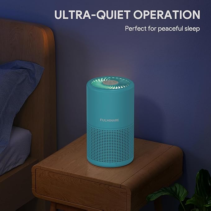 FULMINARE Air Purifiers for Home Bedroom H13 HEPA Air Purifier, 3 Speeds, Timer, 24dB, Small Mini Air Purifier with Night Light, Ocean Blue