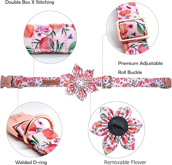 Lionheart glory Dog Collar with Flower Pink Peach Dog Collar Girl Soft Durable Adjustable Collar Bows Spring Collar Dog Flower for Large Dogs
