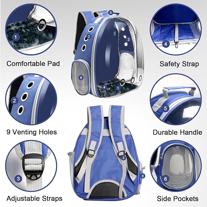 Cat Backpack Carrier, Pet Cat Carrier with Ventilated Design for Carrying Puppy Cats, Pet Carrier Backpack for Traveling/Hiking/Camping/Outdoors Airline Approved Travel Carrier (Blue)