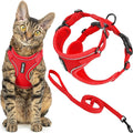 Voyager Escape-Proof Step-in Lock Cat Harness & 5ft Neoprene-Handle Leash Set All-Weather Mesh with Reflective Stitching for Small to Large Cats by Best Pet Supplies, Red (327), XXXS