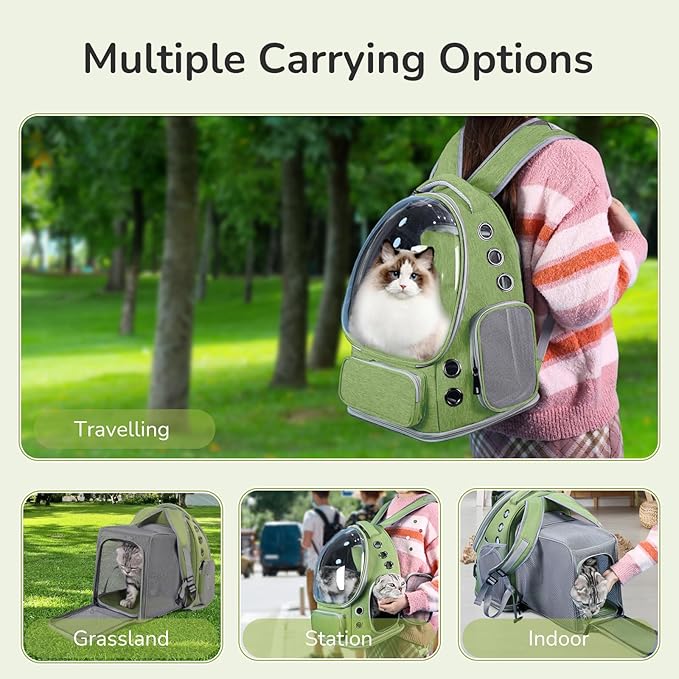 Cat Backpack Carrier for Large Cats, Expandable Cat Bubble Backpack, Dog Carriers for Small Medium Dogs, Airline Approved Pet Carrier for Travel Hiking Outdoor(Green)