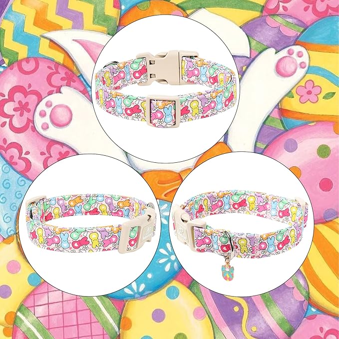Easter Dog Collar for Medium Dogs - Colorful Bunny Print Easter Collar for Male Female Dogs, Lightweight Adjustable Spring Holiaday Dog Collars with Quick Release Buckle M