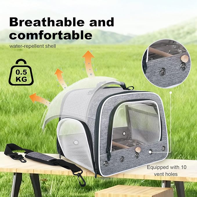 halinfer Bird Carry Carrier to Transport Large Size Parrot, Portable Bag with Metal Tray and Grid for Medium and Large Birds Like African Grey, Long Tail Cockatiel and Parrot