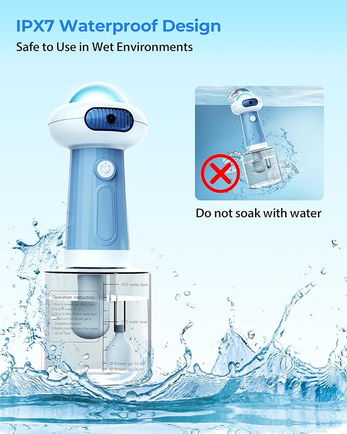 Upgrade Waterproof Electric Dog Shower with Automatic Soap Dispenser, Magnetic Charging Shampoo Frother, and Bubble Machine for Pets - Blue