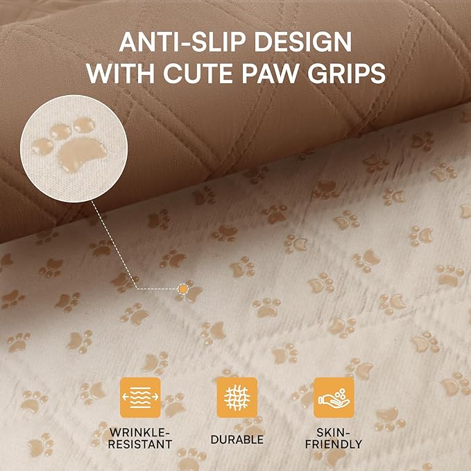 Luciphia 100% Waterproof Couch Cover Blanket for Dogs Anti-Slip Pet Couch Protector Sofa Mat Puppy Cat Blanket with Non-Slip Bottom, Light Brown Khaki, 30x70 Inch