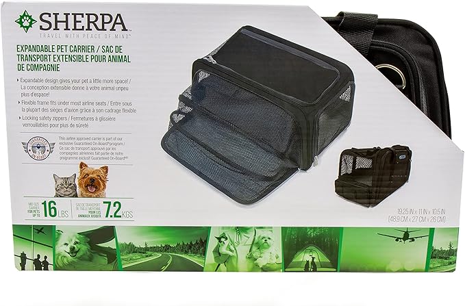 Sherpa Expandable Travel Pet Carrier, Airline Approved & Guaranteed On Board - Black, Medium