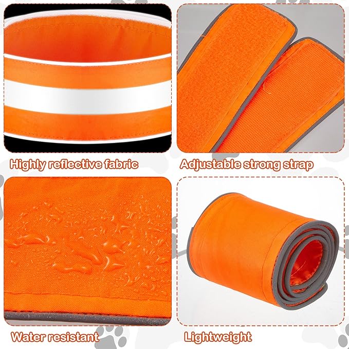 Paterr 2 Pcs Reflective Dog Collar High Visibility Adjustable Pet Collars with Quick Release Fastener Comfortable Dog Walking Accessories for Small Medium Large Pet, Orange, Fluorescent Green(Stripe)