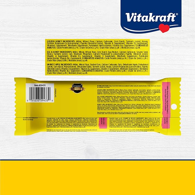 Vitakraft Crunch Sticks Parakeet Treat - Triple-Baked Millet Parakeet Treats with Natural Wood Center - Crunchy & Nutritious Bird Treat Sticks for Small Animals (12 Count, Honey, Egg, and Apple)