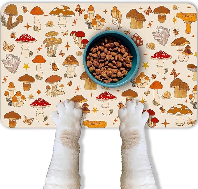 Dog Food Mat for Pet Cat Food Mat, Mushroom Absorbent Quick Dry Dog Bowl Mats for Food and Water, Non-Slip Cat Pet Feeding Mats for Floor Placemats 12"x20"
