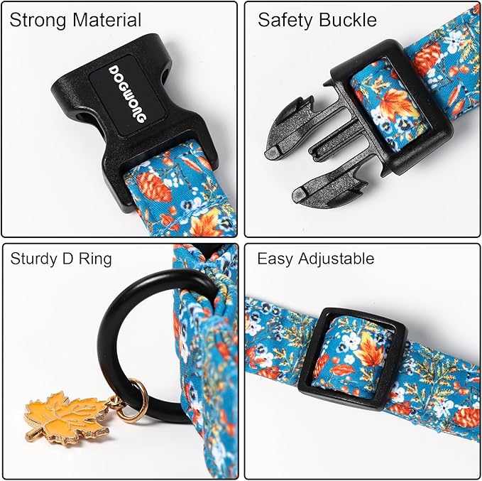DOGWONG Fall Maple Dog Collar- Cute Classic Fall Autumn Flower Dog Collars Adjustable Fall Dog Collar for Small Medium Large Dogs M