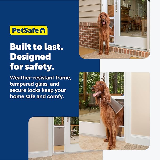 PetSafe Sliding Glass Pet Door - No-Cut DIY Install Doggy Door for Renters - Aluminum Frame - Adjustable Height 91 7/16" to 96" - Ideal for Large Dogs Up to 130 lb - White