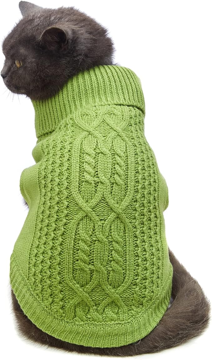 Stretchy Cat Sweater - 17 Colors & 6 Sizes | Snug Winter-Ready Knit for Boy/Girl Cats & Kittens(Green, X-Small)