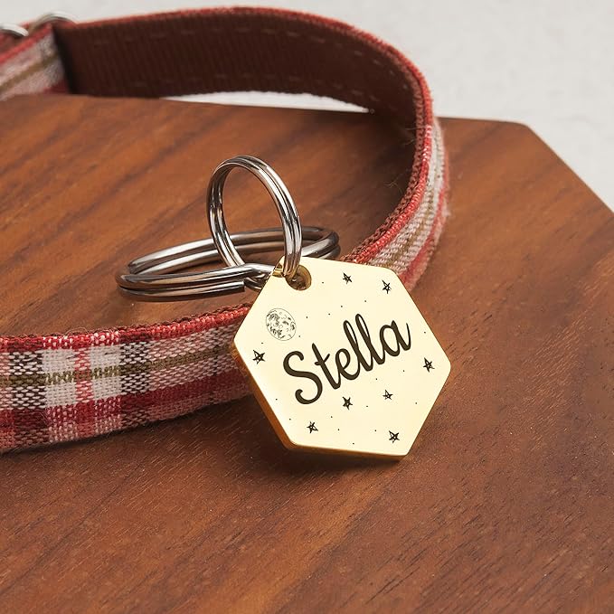 Anavia Small Size Dog Cat ID Tags, Small/XS Personalized Color Plated Stainless Steel Puppy Kitten Name Tags, Customized Engraved Nameplate Pet Collar Tag (Rose Gold, Hexagon)