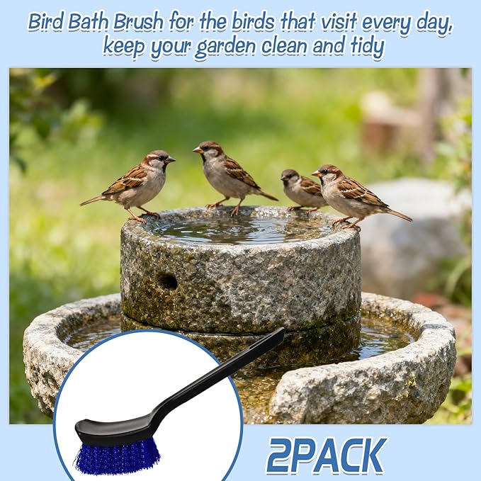 2 Pcs Brush for Bird Baths Blue Hard Bristle Cleaning Brush with Ergonomic Handle Utility Bird Bath Cleaner for Bird Feeder Bath Accessories Fountain Outdoor Cleaning