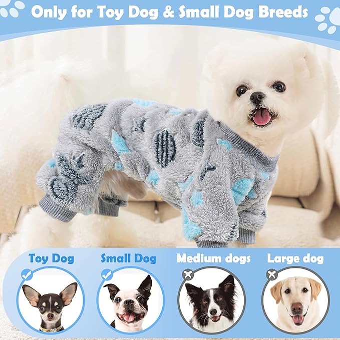 Fleece Dog Pajamas for Small Dogs Boy Warm Winter Dog Clothes Pjs Cute Extra Small Dogs Sweaters 4 Legs Puppy Jumpsuit Soft Puppy Onesies Pet Apparel Outfits for Chihuahua Yorkie Cat, Grey, XS