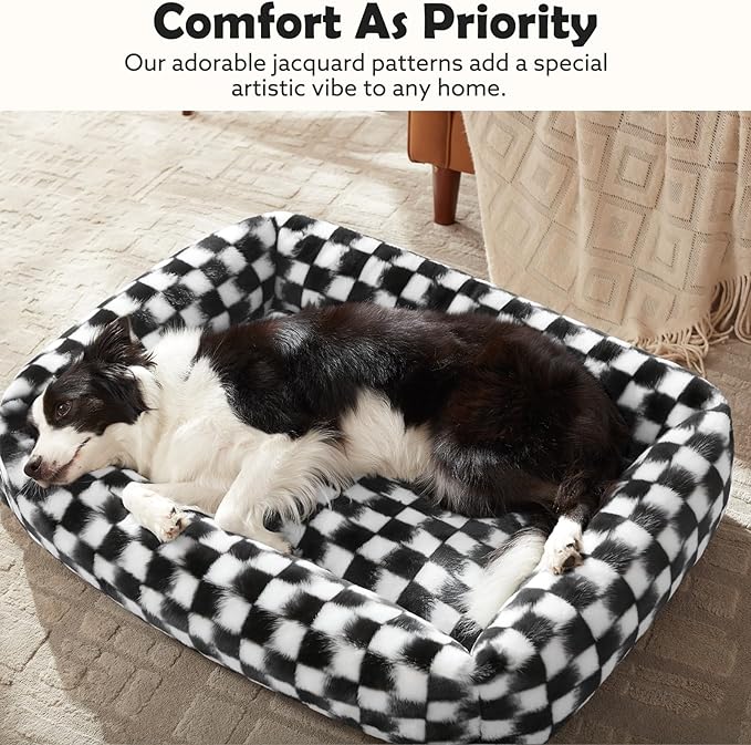 JOEJOY Dog Bed Medium Size Dog, Rectangle Washable Orthopedic Corduroy Fleece Pet Bed with Removable Zipper Cover, Cute Soft Calming Puppy Bed with Non Skid Bottom