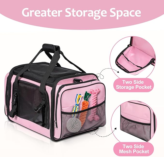 Large Cat Carrier, Pet Carrier, Dog Carrier for Small Dogs, Cat Carrier Soft, Collapsible Large Pet Carrier for Traveling Indoor and Outdoor Uses - Pink 20"x13"x13"